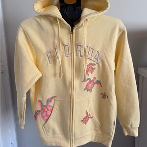 Hand-painted Yellow Florida Zip Up Hoodie Size Small - never worn!